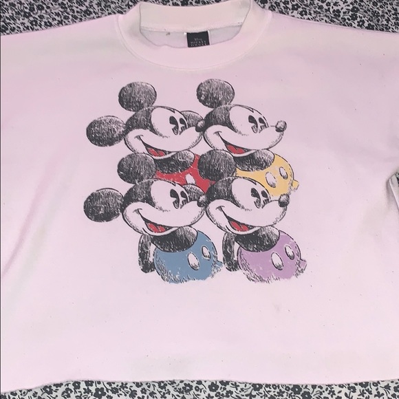 Tops - White Mickey Mouse cropped long sleeve shirt